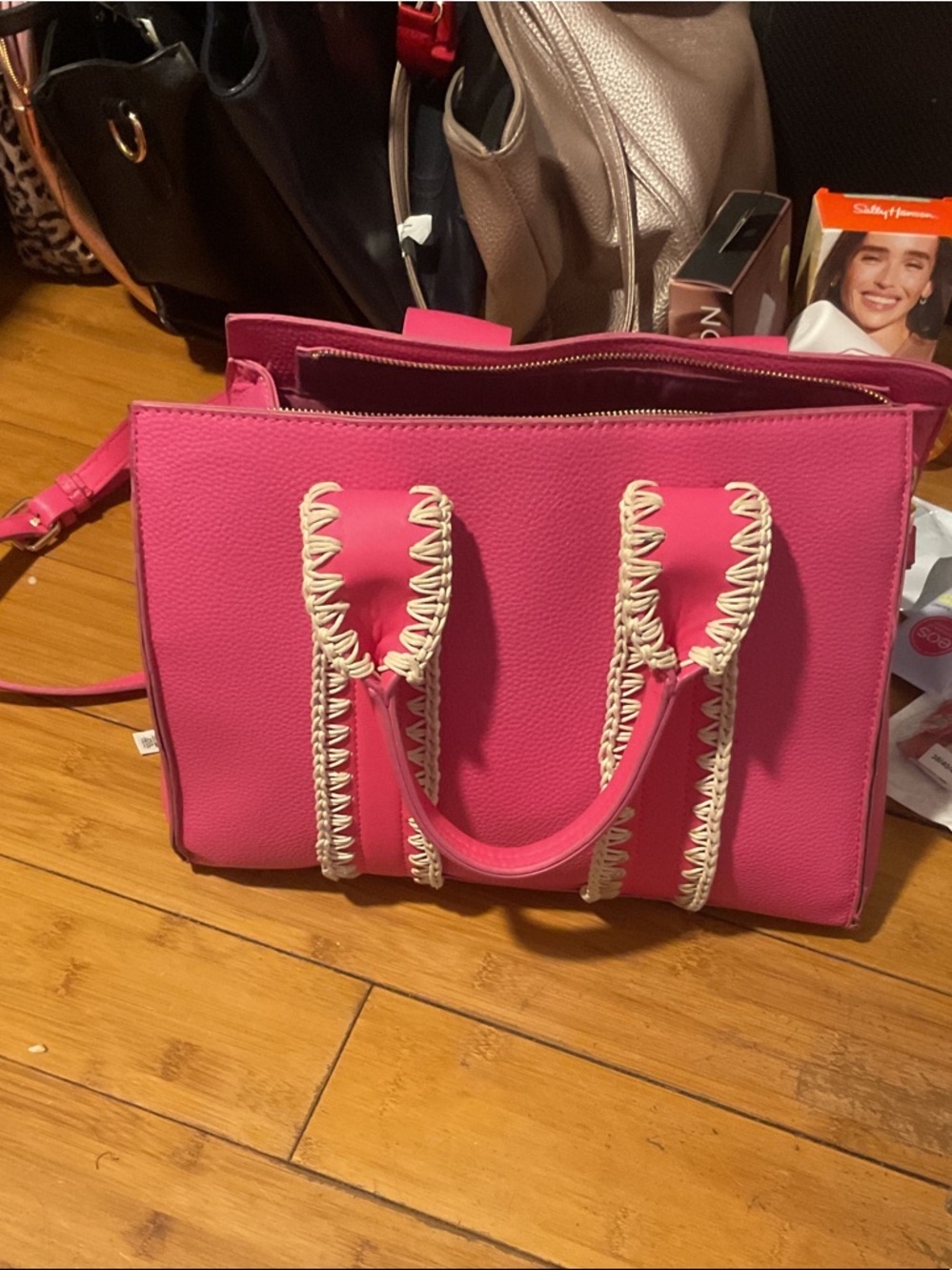 Women’s Pink Tote Bag with Contrast Whipstitch Trim
